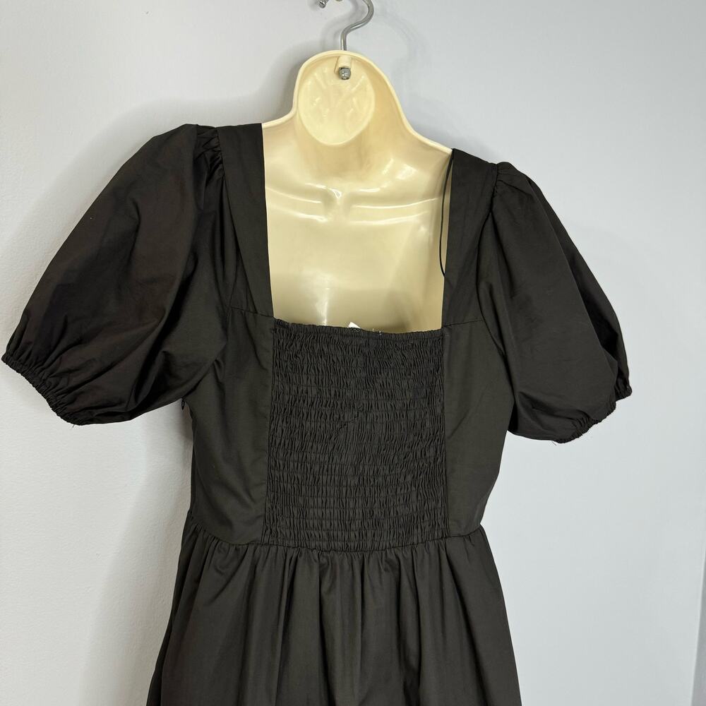 ASTR the Label Poplin Puff Sleeve Tiered Midi Dress Black Staple Minimalist Sz M - Picture 10 of 13
